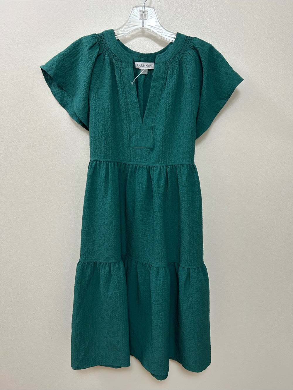 Calvin Klein Green Tiered Midi Dress (size 4)